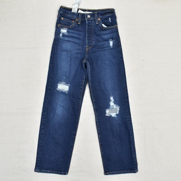 Levi's Denim - Levi's Women Jeans Cotton Blue Size 24 Ribcage Straight Ankle Denim Button Fly